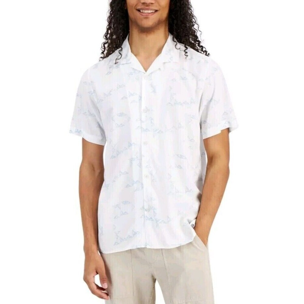 Sun Stone Mens Floral Stripe Button‎ Down Shirt Pale Blue S